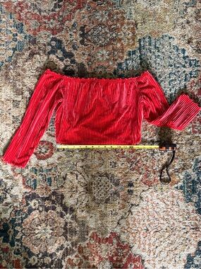 Leith Red Off-the-Shoulder Velour Crop Top